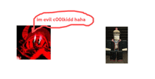 a drawing of a cartoon character with the words im evil coolkidd haha above it