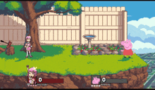 a pixel art video game with a girl and a pig