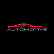 a red car with the words at automotive below it on a black background .