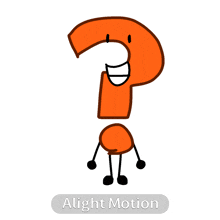 an orange question mark with arms and legs and the words alight motion underneath