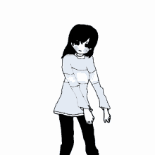 a black and white drawing of a girl wearing a sweater and pants .