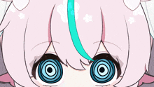 a close up of a girl 's eyes with a blue circle in the middle