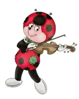 a ladybug is playing a violin with a clover on it