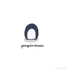 a penguin with a heart on its head and the words penguin kisses below it