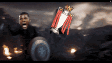 a man holding a trophy with a crown on top of it