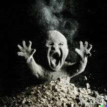 a black and white photo of a screaming baby