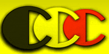 black yellow and red letters that spell out cc on a yellow background