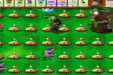 a screenshot of a video game called plants vs zombies with a purple plant in the middle .
