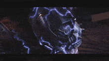 a close up of a person 's face with a purple lightning bolt coming out of it