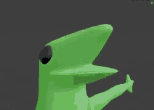 a close up of a green frog with a black eye on a black background .