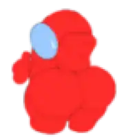 a pixel art of a red among us character with a blue helmet