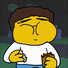 a cartoon character is eating something with a straw in his mouth
