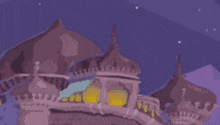 a cartoon character is standing in front of a castle .