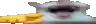a pixelated image of a cat holding a yellow object .