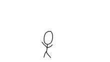 a stick figure is standing in front of a white background with a circle in the middle of his head .