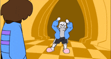 a cartoon drawing of a skeleton dancing in a tunnel