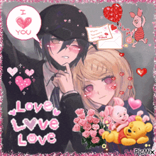 a picture of a boy and a girl with a speech bubble that says " i love you "