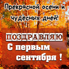 a russian greeting card with trees and leaves