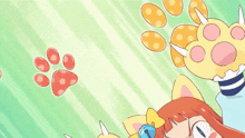 a cartoon drawing of a girl with cat ears and paw prints