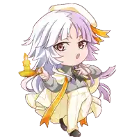 a cartoon drawing of a girl with purple hair holding a candle