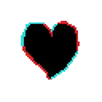 a black heart with a red and blue border is on a white background