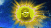 a man 's face is surrounded by a glowing sun