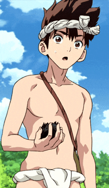 a naked anime character with a bandana around his head