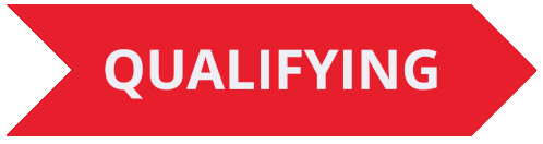 a red arrow with the word qualifying in white letters