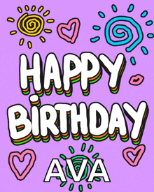a purple background with the words happy birthday ava written on it