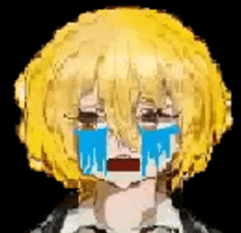 a pixel art of a girl with yellow hair crying .
