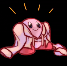 a drawing of kirby wearing a hoodie with a surprised look on his face