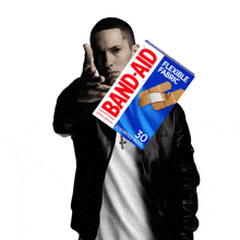 eminem holds a box of band aid flexible fabric