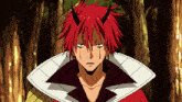 a red haired anime character with horns and a white collar