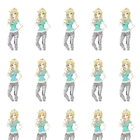 a pixel art of a girl in a blue shirt and gray jeans