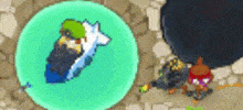 a pixel art drawing of a penguin in a circle .