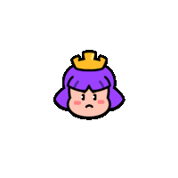 a cartoon girl with purple hair and a yellow crown on her head is making a funny face .