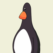 a black and white penguin with an orange beak is looking angry