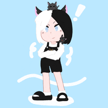 a drawing of a girl with a cat on her head and the word mali on her shirt