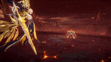 a video game character is flying through the air with a sword in his hand .