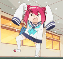 a cartoon of a girl with red hair and a school uniform