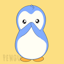 a blue and white penguin with a pink heart on its chest and the word pengu on the bottom