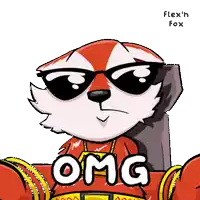 a cartoon fox wearing sunglasses and a shirt that says omg on it