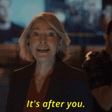 a woman says it 's after you in yellow