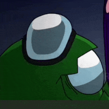 a green among us character with a clear helmet on