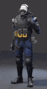 a robot dressed as a tooth with the words fydne mrt on it is walking .