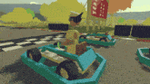 a cartoon drawing of a go kart with the number 2 on the sign
