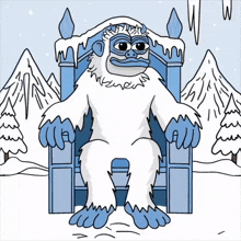 a cartoon of a yeti sitting on a throne in the snow