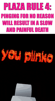plaza rule 4 pinging for no reason will result in a slow and painful death you pinko