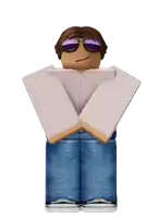 a roblox character wearing purple sunglasses and jeans