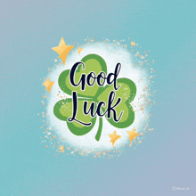 a blue background with a green clover and the words " good luck "